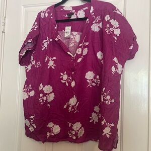 NWT Ann Taylor Magenta Floral Linen Blouse